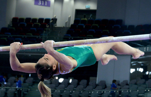 Bakıda Dünya Kubokunun iştirakçısı olan gimnastların podium məşqləri. Azərbaycan, 18 fevral, 2016